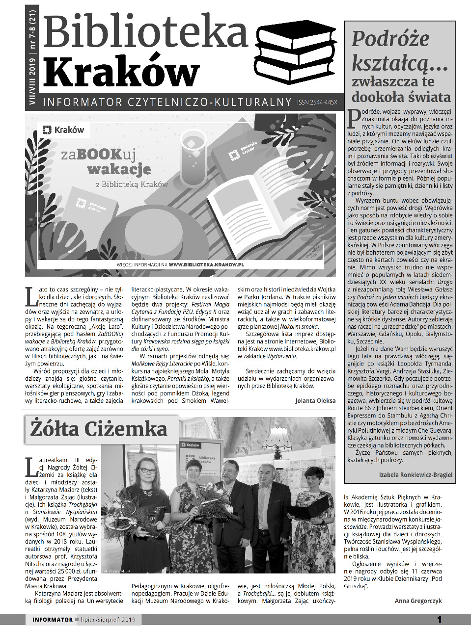 Informator Czytelniczo-Kulturalny „Biblioteka Kraków” 2019, nr 1(15)2019–12(25)2019
