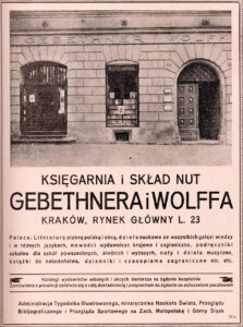 Reklama księgarni Gebethnera i Wolff a, 1924, archiwum K. Jakubowskiego