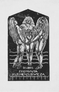 Stefan Mrożewski, Exlibris Zygmunta Klemensiewicza, drzeworyt, 1943, źródło: Krakowski Antykwariat Naukowy, 137 aukcja…, s. 94, poz. 657