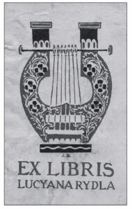 Jan Bukowski, Exlibris Lucyana Rydla, cynkografi a trójbarwna, 1903, źródło: Antykwariat Rara Avis, 93 aukcja…, s. 144, poz. 651