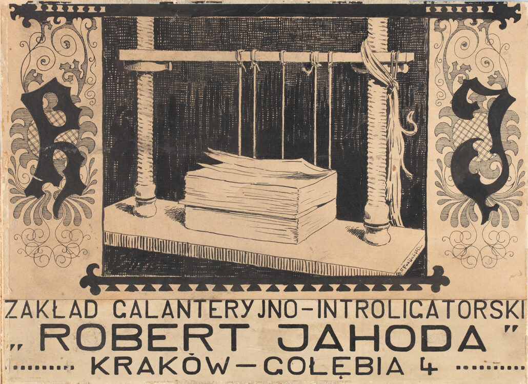 Znak graficzny Zakładu Galanteryjno-Introligatorskiego Roberta Jahody. Kraków, ul. Gołębia 4, Kraków, ok. 1912 r., wł. MK
